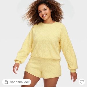Roller rabbit yellow embossed terry crewneck sweater and shorts set sz xs nwt